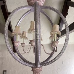 Large 49” Height  Pink And Purple Luster Princess Crown Hanging Chandelier Light Fixture