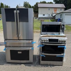 Café Refrigerador,Stove double Oven GE Microwave 