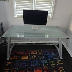 Computer Work Desk Temper Glass with Aluminum Stand