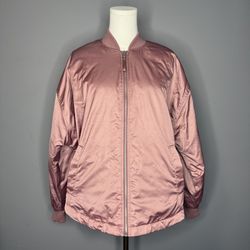 A New Day Pink Satin Full Zip Water Resistant Polyester Bomber Jacket M