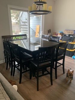 Dining room set and chandelier