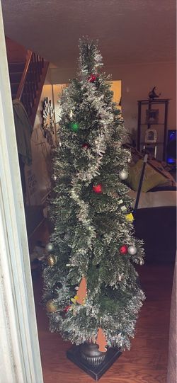 Slim Artificial Christmas Tree with Decorations