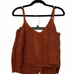 Brown knit two-piece set with cropped tank top