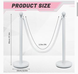 4-Piece 38” White Stainless Steel Crowd Control Stanchion Set with 5 Ft Velvet Ropes