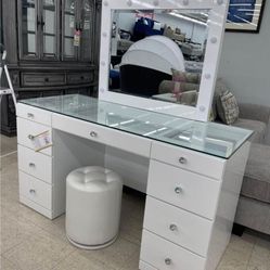 💋Avery White Vanity With Stool/Different Color Black