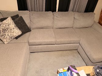 Gray Fabric Sectional Sofa with storage ottoman