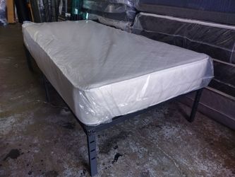 White Quilted twin Mattress with Metal Bed Frame