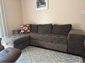Gray Sectional Sofa with Storage Chaise and Ottomans