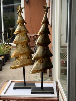 Metal Christmas Tree Figurines Set of 2