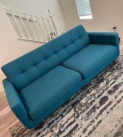 Mid Century Modern Teal 82” Living Spaces Sofa