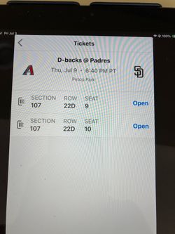 2 PADRES/ D’BACKS TICKETS, THURSDAY, 7/9, SEC 107, ROW 22D
