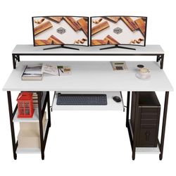 Moving Sale – Modern White Industrial Computer Desk – 47”