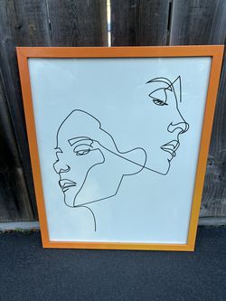 Framed Artwork Minimalist Line or Single Line Art Print Abstract Female Faces 17.5” x 21.5”