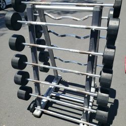 Fixed Barbell Gym Weights Straight Bar And Ez Curl Bar Weight Set