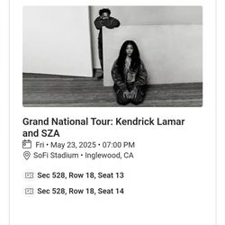 2 Tickets For Kendrick Lamar X Sza Gnx Tour May 23 