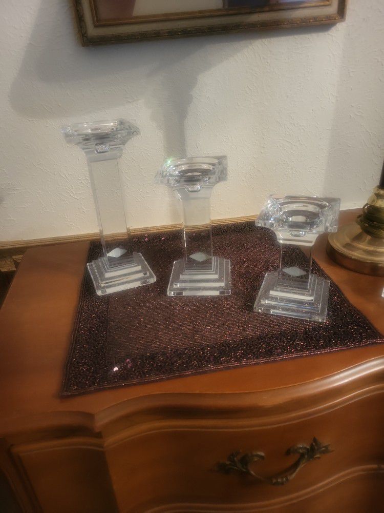 New Set of Three Art Deco Piller Candle Holders In Box