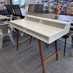 45.5 in. Modern Writing Desk with Storage, White Finish, New