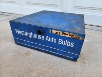 Westinghouse Auto Bulbs Vintage Garage Mancave Storage Box Cabinet Bin