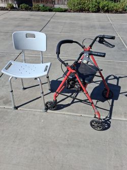 Rollator & shower chair set. Brakes work.