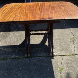Antique Solid Wood Table, Drop Leaf With Extra Leafs