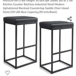 MAISON ARTS Bar Height 30 Inch Bar Stools Set of 2 for Kitchen Counter Backless Industrial Stool Modern Upholstered Barstool Countertop Saddle Chair I