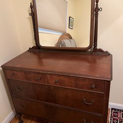 Vintage Antique Farmhouse Country Cottage Dresser Bureau with Mirror