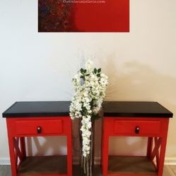 ‼️PRICE DROP ..... PAIR of SIDE TABLES with a STORAGE SHELF and ONE (1) DRAWER with GENUINE LEATHER PULL STRAP ..... $100.00 