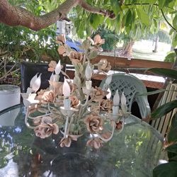 Vintage Tole Wrought Iron Fliral Flowerchandelier