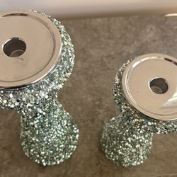 Green sparkle candle holders