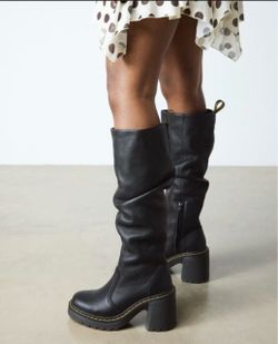 Dr. Martens Black Leather Knee-High Heeled Boots