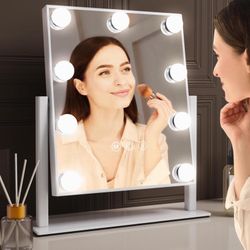 Hollywood Vanity Makeup Mirror with Lights-9 LED Bulbs, Touch Control, 3 Colors Light, 360° Rotate