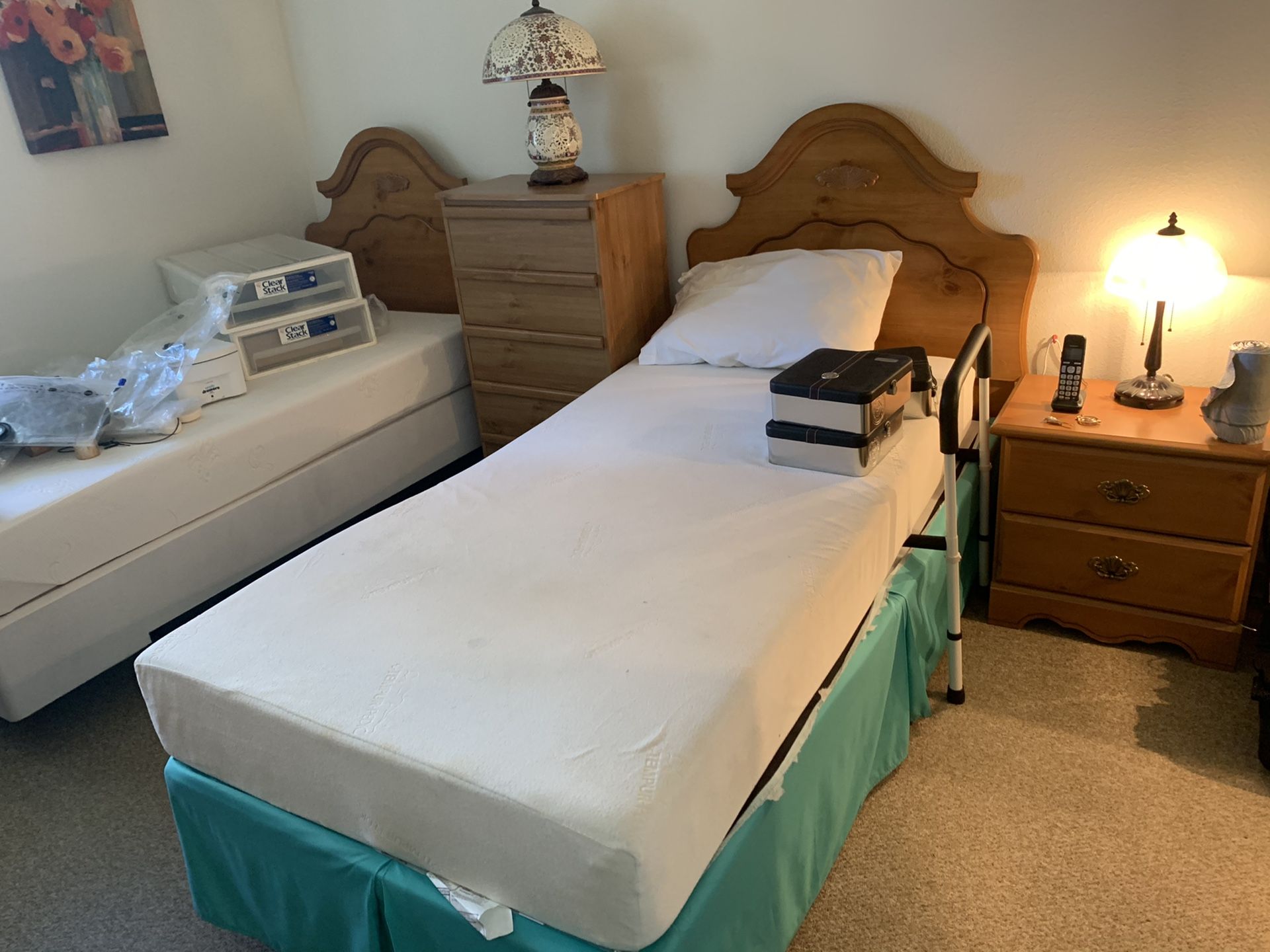 Two beds + dresser+ 2 cabinet