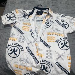 NARUTO Button Down Shirt Mens Sz Large Mens Collection Icons Logos Ninja Anime