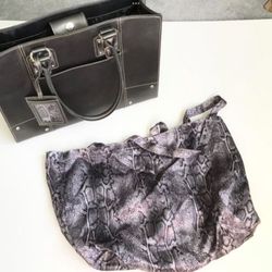 NEW Wilson Leather Large Laptop Bag Padded Briefcase Silver / Pewter Color Tote + Protective Laptop Sleeve