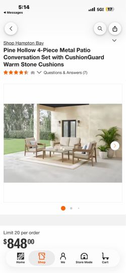 Shop Hampton Bay Pine Hollow 4-Piece Metal Patio Conversation Set with CushionGuard Warm Stone Cushions