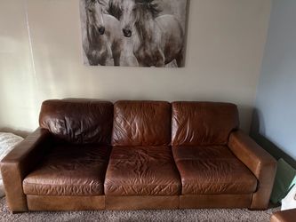 Brown Genuine Leather 3-Seat Sofa / Couch