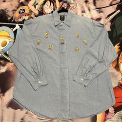 Warner Bros. Studio Store Vintage 1998 Looney Tunes Tweety Bird Button Up Long Sleeve Large 