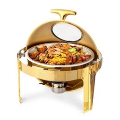 ROVSUN 6 QT Round Chafing Dish Buffet Set, Roll Top NSF Stainless Steel Buffet Warmer Chafers and Buffet Warmers Sets with Thick Frame for Catering Ev