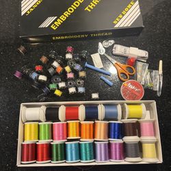 Odd Lot of Embroidery Thread Spools Bobbins & Sewing Essentials