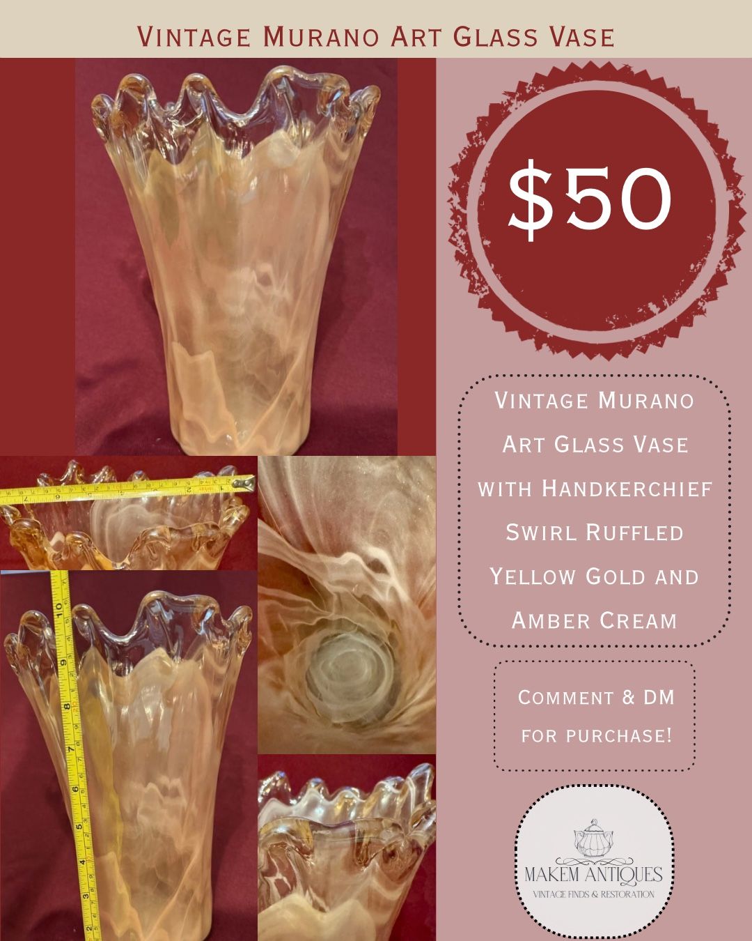 Vintage Murano Art Glass Vase
