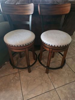 Set of 2 Swivel Bar Stools with Nailhead Trim