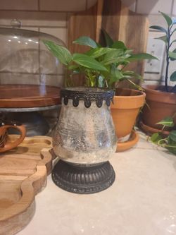 Small size candle holder from Pottery Barn   Candle wax still inside