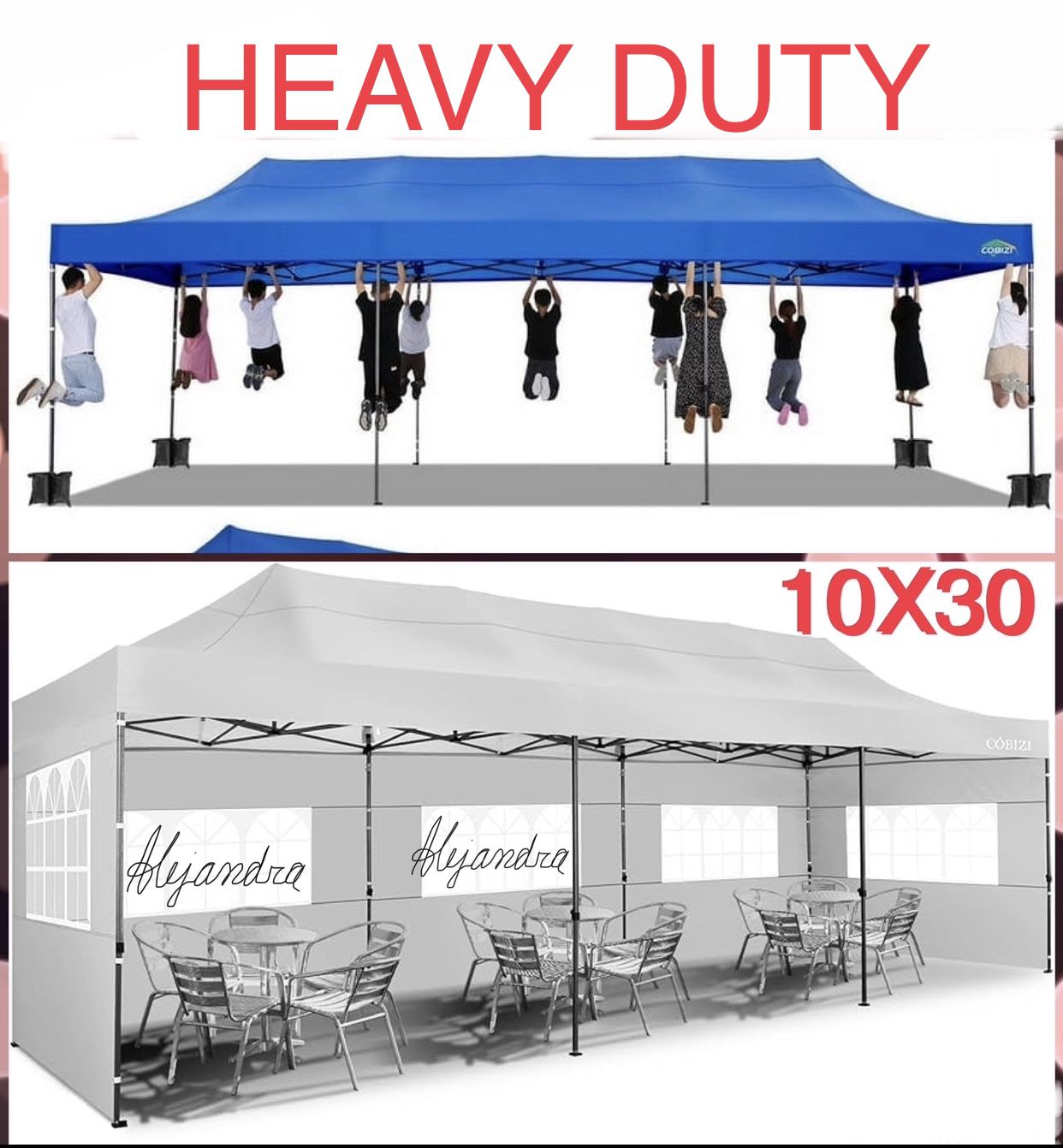Easy Set Up Canopy Tent 10x30 Heavy Duty Sides and Sanbags Include / Carpa Masiza Instantánea 