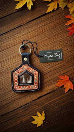 Myra Bag Tooled Leather “No Place Like Home” Key Chain Antique Brass Ring NWT