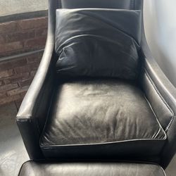Black Leather Chair And Ottoman