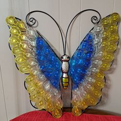 Large Colorful Wall Hanging Metal Wire Butterfly Sculpture 20"
