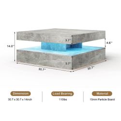 LED Coffee Table for Living Room, 31inch Wooden Square 2-Tier Modern Middle Center Table, Coffee Tab