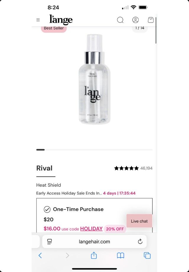 Lange Rival Heat Shield Spray $10