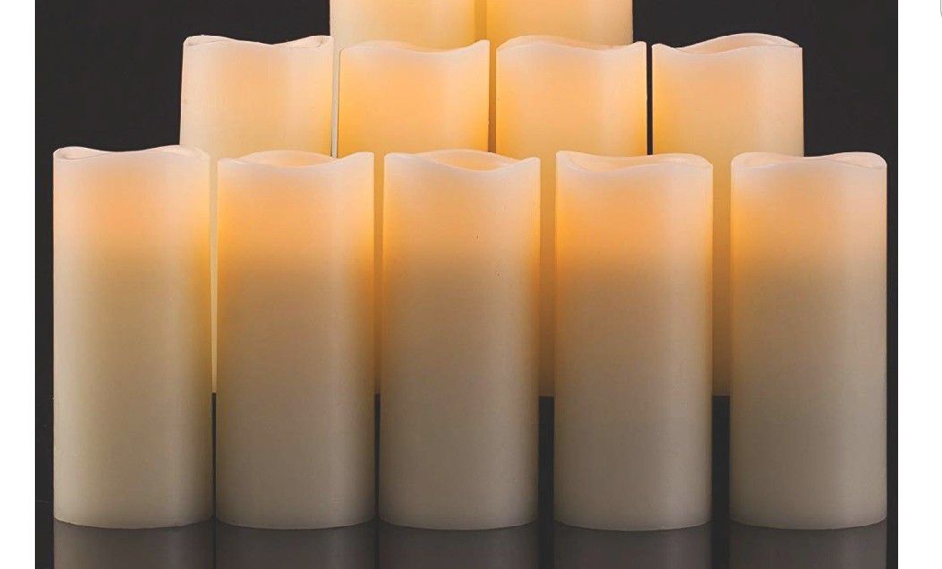 Set of 10 Enpornk Set of Flameless Candles Battery Operated LED Pillar Real Wax Flickering Electric Unscented Candles with Remote Control Cycling 24