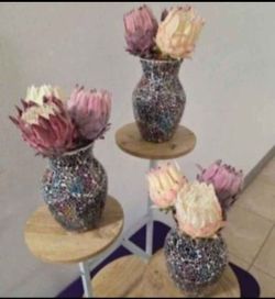 *** JUST REDUCED *** Rainbow Mosiac Vases with Faux Cactus Flowers ($30 EACH) @ Lasting Creations